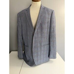 US Polo Assn Mens Blazer Sport Coat Casual Jacket 44R Blue Plaid Polyester/Linen